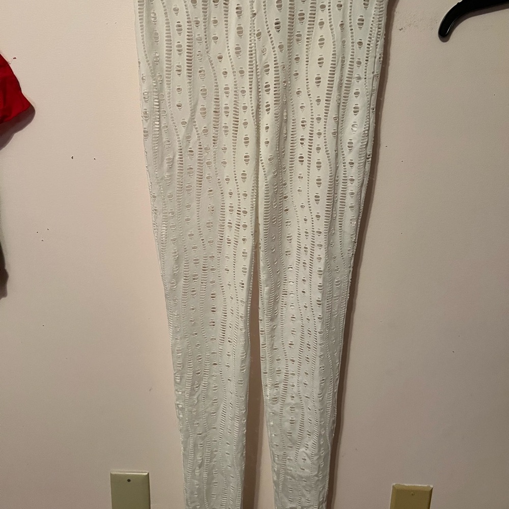 White Textured Leggings